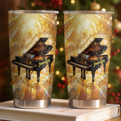 Grand Piano Surrounded By A Symphony Of Musical Notes And Light