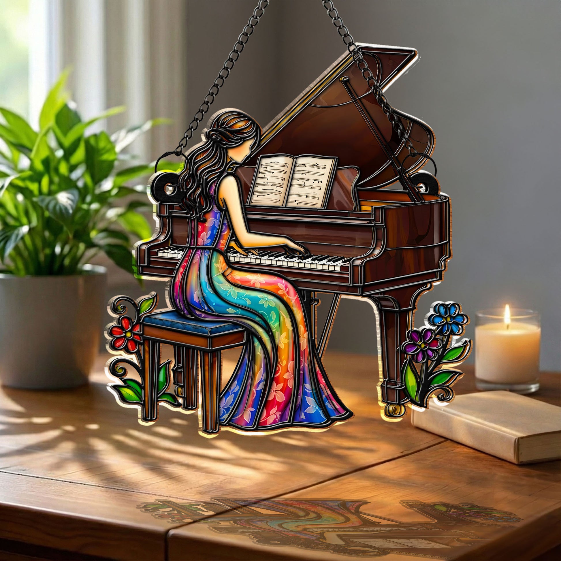 Music Is The Language Of The Soul Woman Playing Grand Piano And Flowers