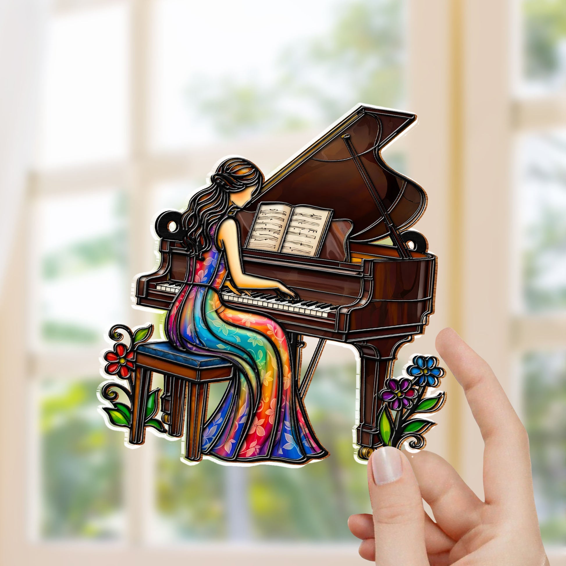 Music Is The Language Of The Soul Woman Playing Grand Piano And Flowers