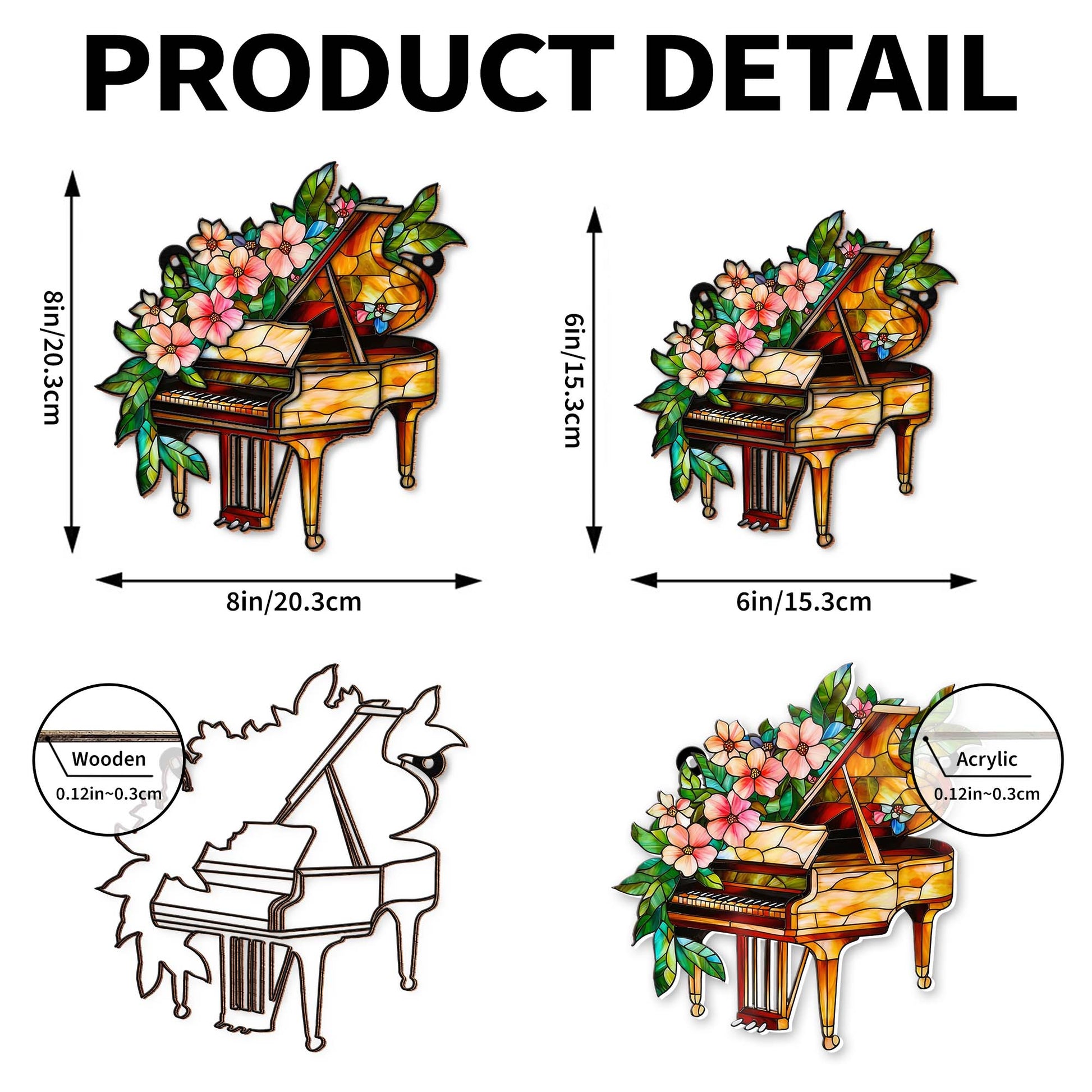 Music Is The Harmony Of The Soul Stained Glass Piano And Flowers