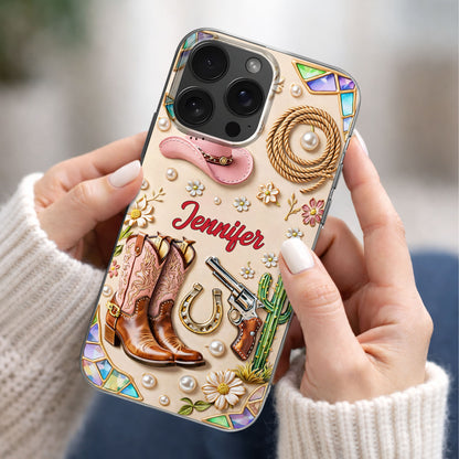 Cowgirl Spirit And Western Charm Cowboy Boots Pink Hat And Cactus