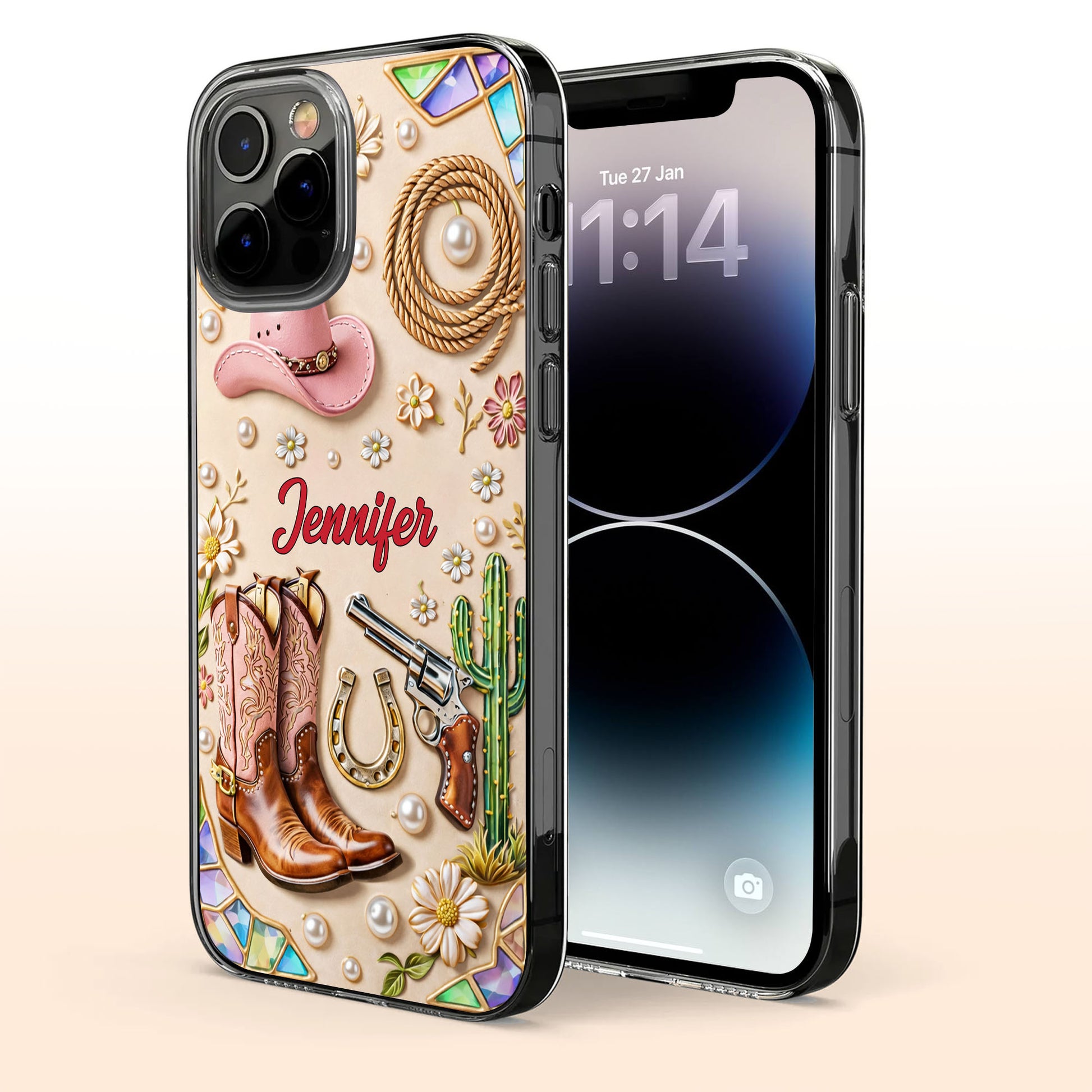 Cowgirl Spirit And Western Charm Cowboy Boots Pink Hat And Cactus