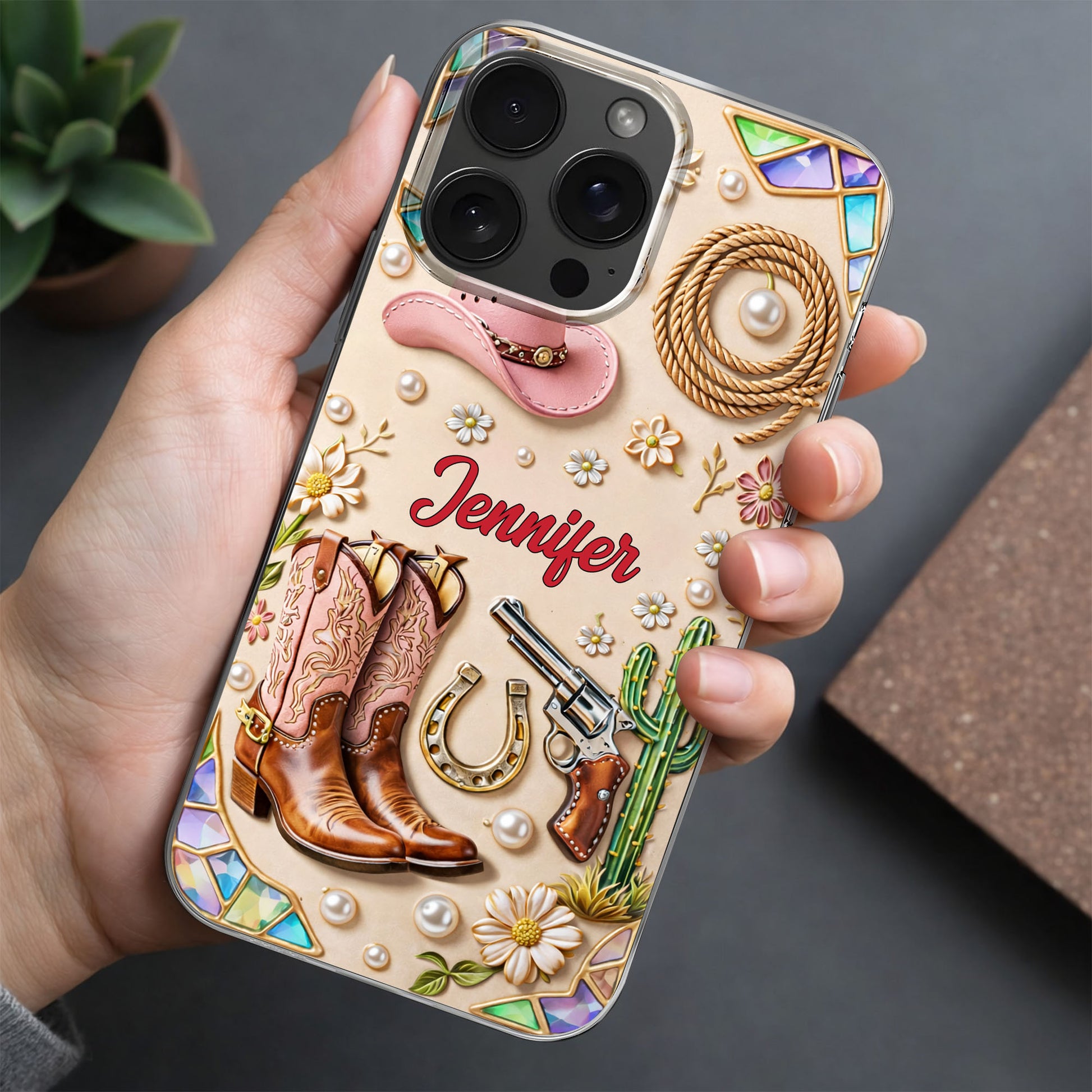 Cowgirl Spirit And Western Charm Cowboy Boots Pink Hat And Cactus