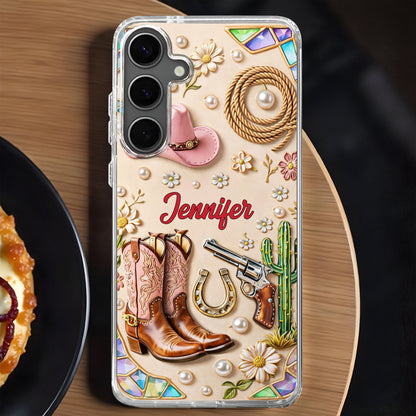 Cowgirl Spirit And Western Charm Cowboy Boots Pink Hat And Cactus