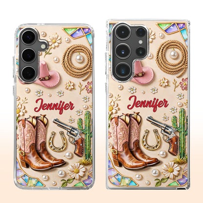 Cowgirl Spirit And Western Charm Cowboy Boots Pink Hat And Cactus