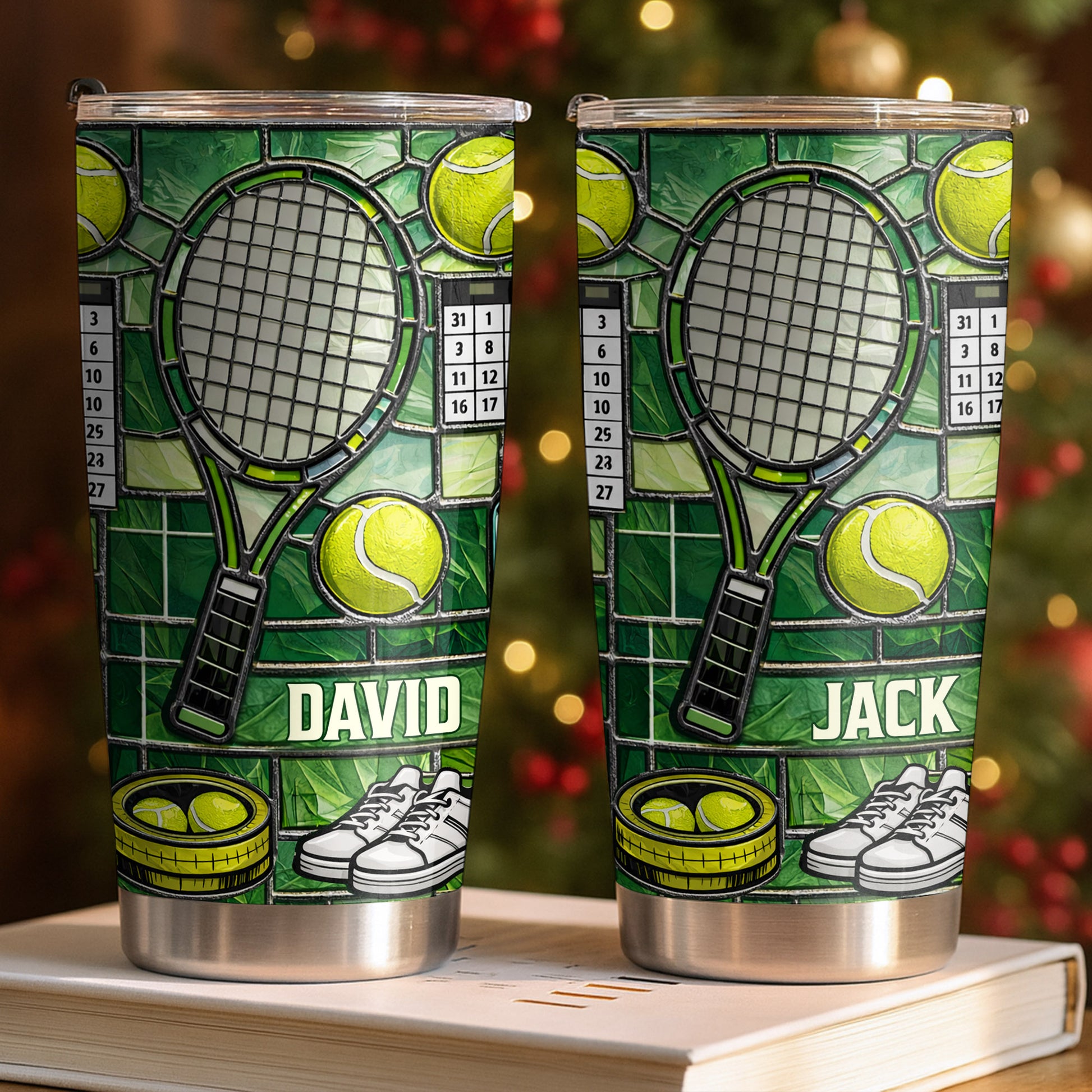 Serving Up Greatness With Tennis Racket And Balls Stained Glass Art