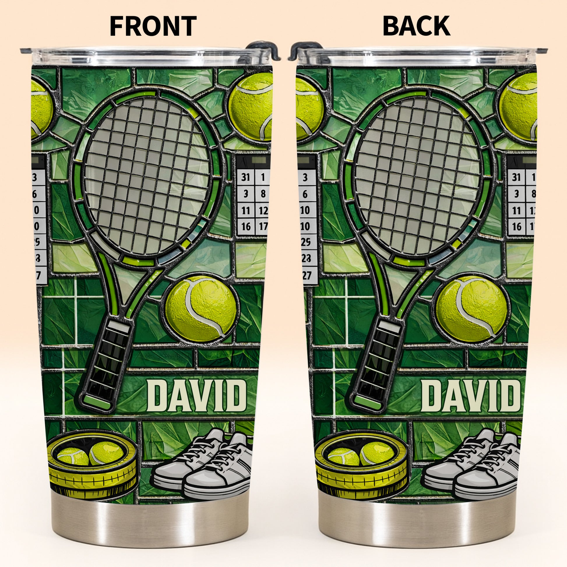 Serving Up Greatness With Tennis Racket And Balls Stained Glass Art
