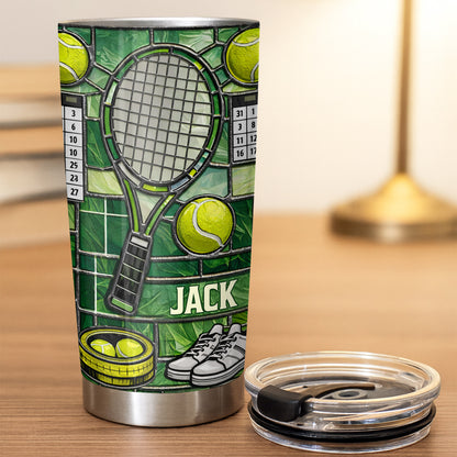 Serving Up Greatness With Tennis Racket And Balls Stained Glass Art