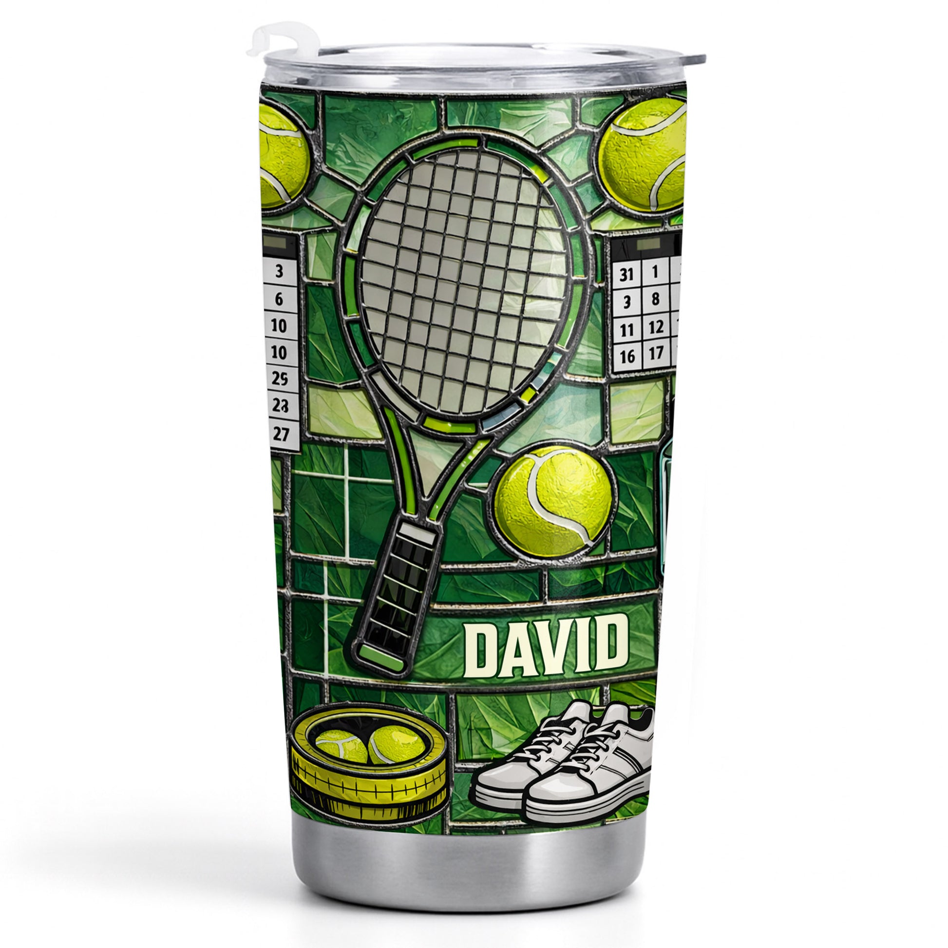 Serving Up Greatness With Tennis Racket And Balls Stained Glass Art