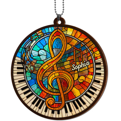 Harmonious Melodies In Stained Glass Art With Piano Keys And Clef