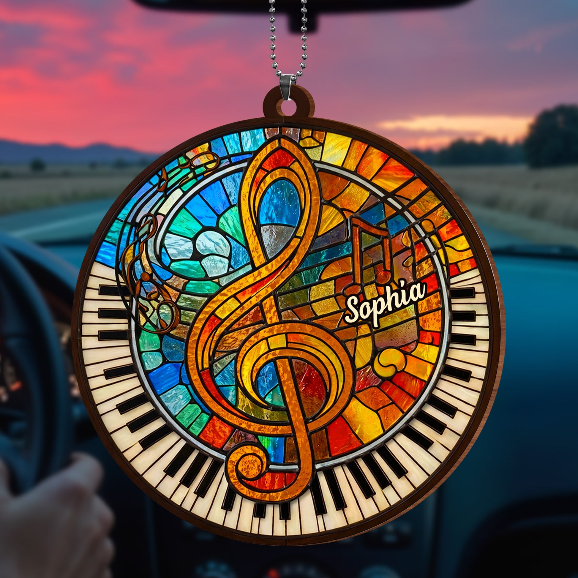 Harmonious Melodies In Stained Glass Art With Piano Keys And Clef