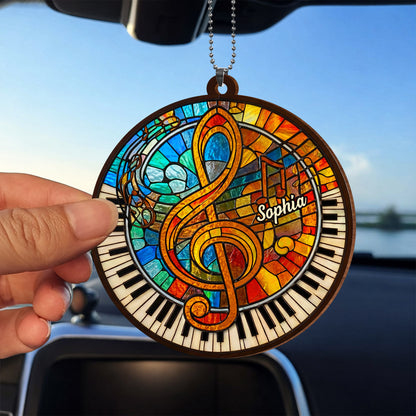 Harmonious Melodies In Stained Glass Art With Piano Keys And Clef