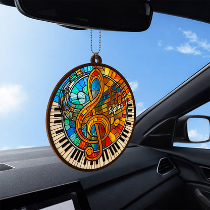 Harmonious Melodies In Stained Glass Art With Piano Keys And Clef