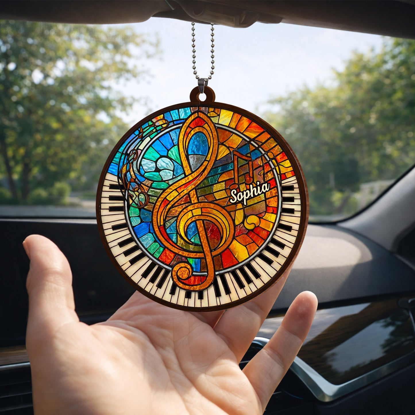 Harmonious Melodies In Stained Glass Art With Piano Keys And Clef
