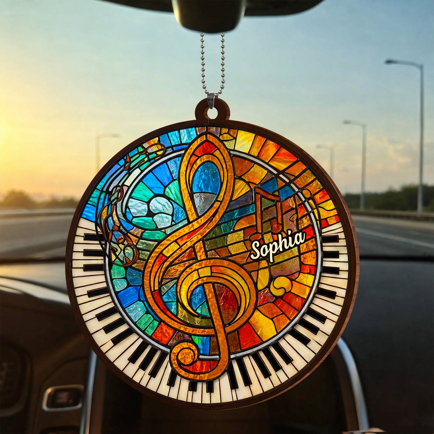 Harmonious Melodies In Stained Glass Art With Piano Keys And Clef