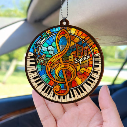 Harmonious Melodies In Stained Glass Art With Piano Keys And Clef