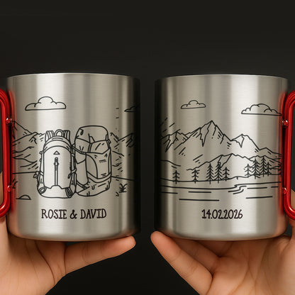 Adventuring Together Nature Scene With Backpacks And Mountains