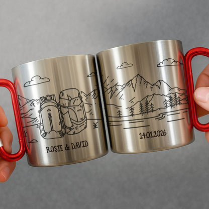 Adventuring Together Nature Scene With Backpacks And Mountains