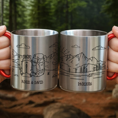 Adventuring Together Nature Scene With Backpacks And Mountains