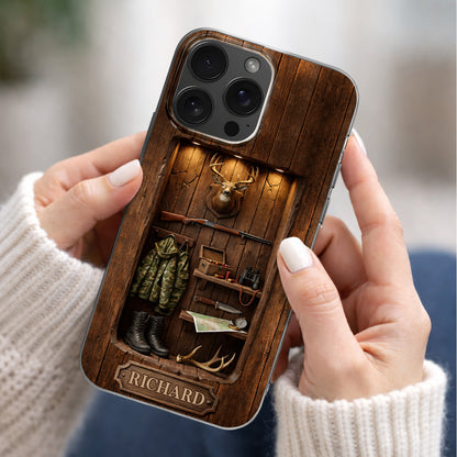 Hunter Sanctuary With Deer Head And Rifle Wood Cabin Style