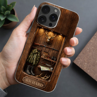 Hunter Sanctuary With Deer Head And Rifle Wood Cabin Style