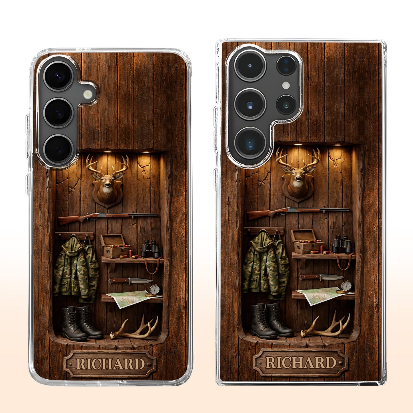 Hunter Sanctuary With Deer Head And Rifle Wood Cabin Style