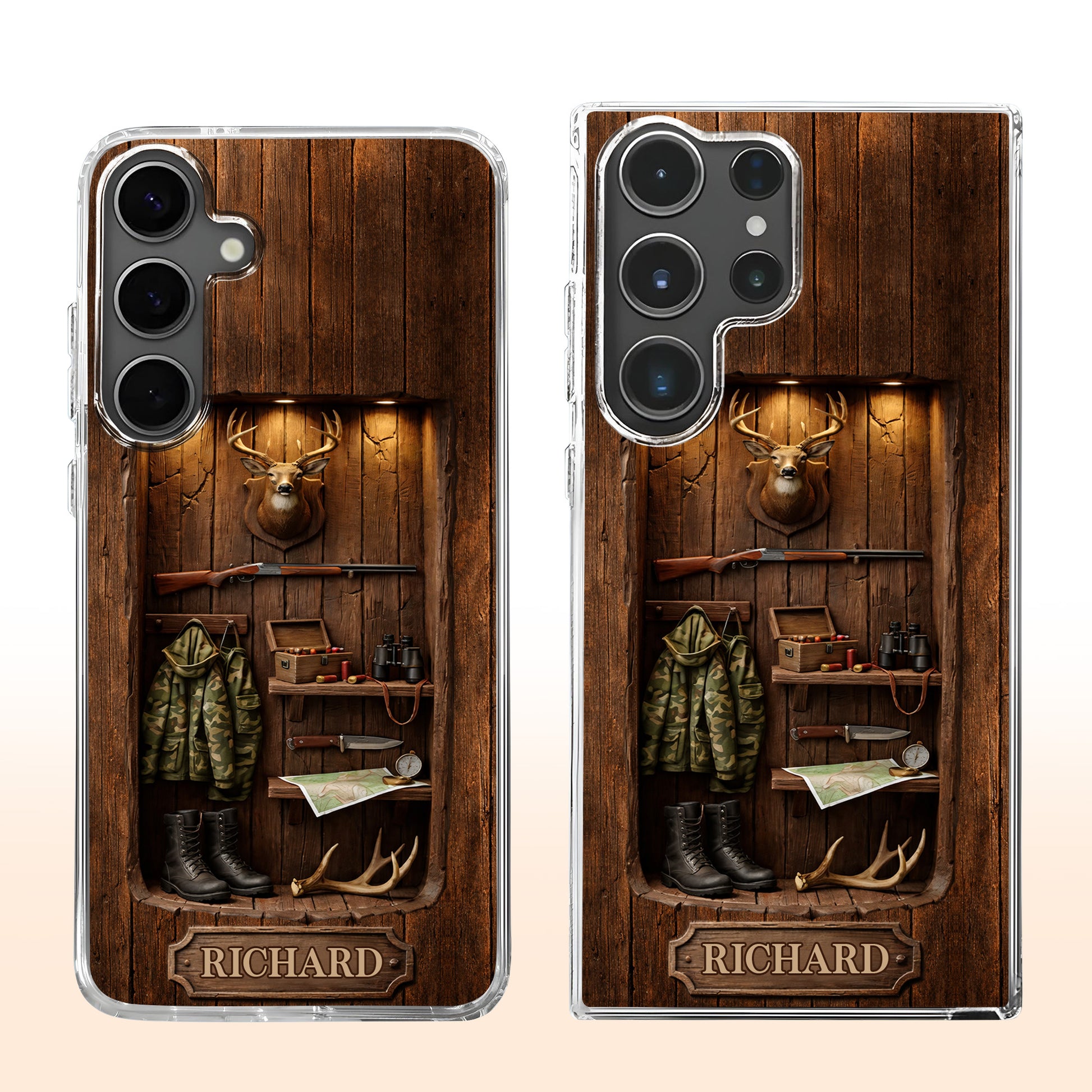 Hunter Sanctuary With Deer Head And Rifle Wood Cabin Style