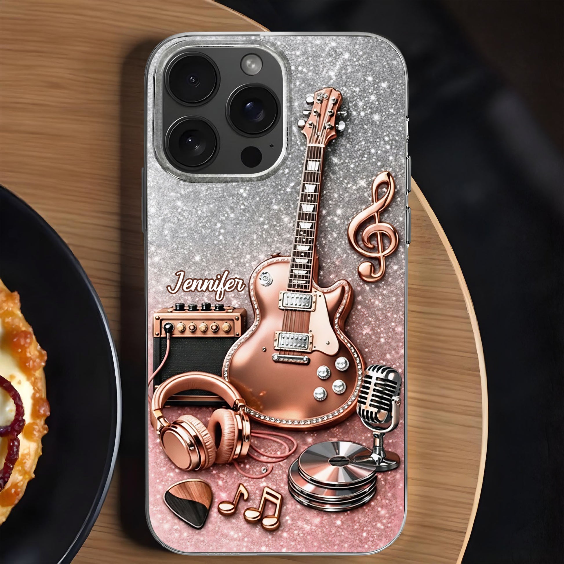 Music Is The Soundtrack, Electric Guitar And Headphones Glitter Design