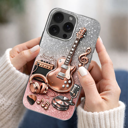Music Is The Soundtrack, Electric Guitar And Headphones Glitter Design