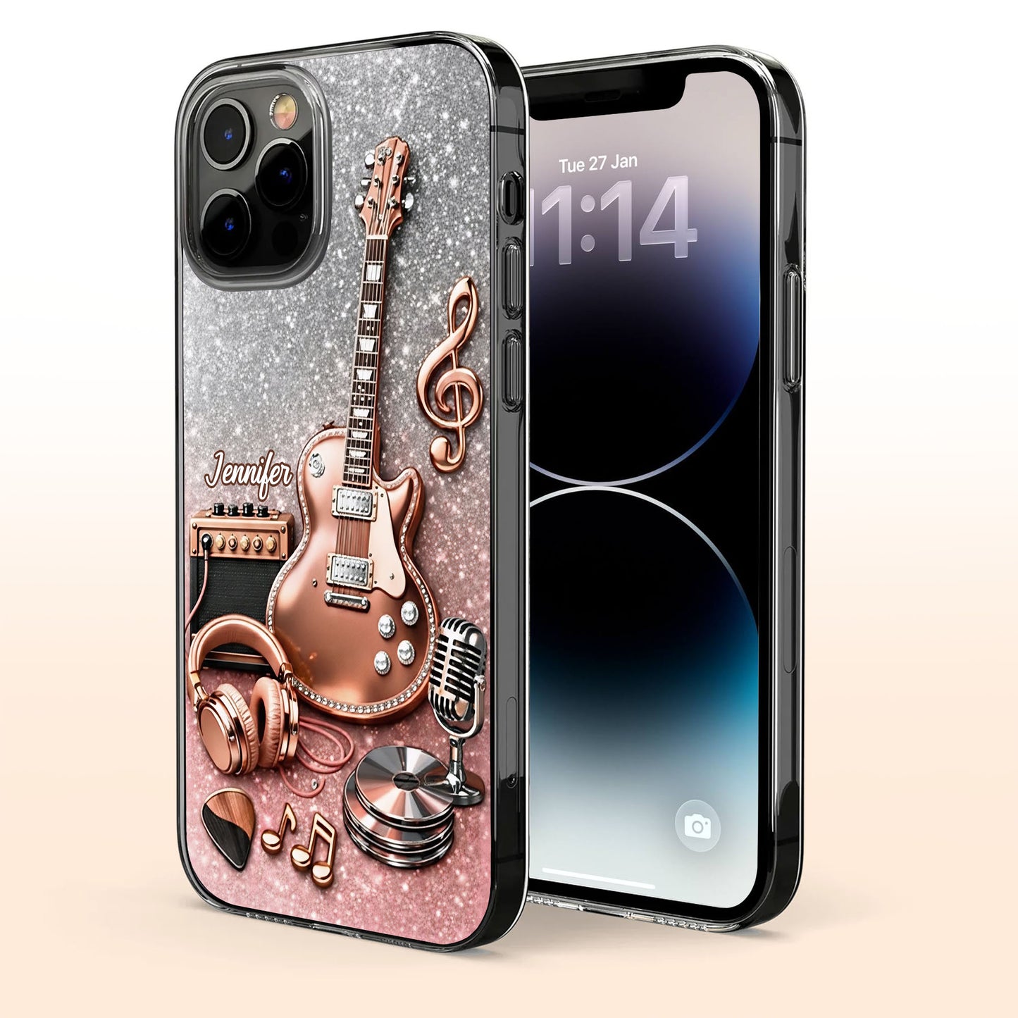 Music Is The Soundtrack, Electric Guitar And Headphones Glitter Design