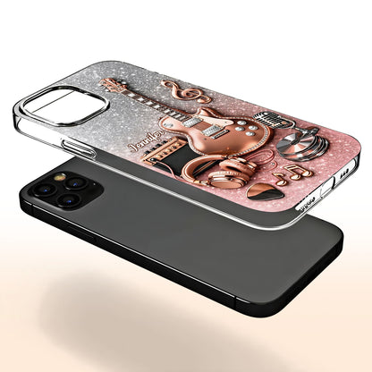 Music Is The Soundtrack, Electric Guitar And Headphones Glitter Design