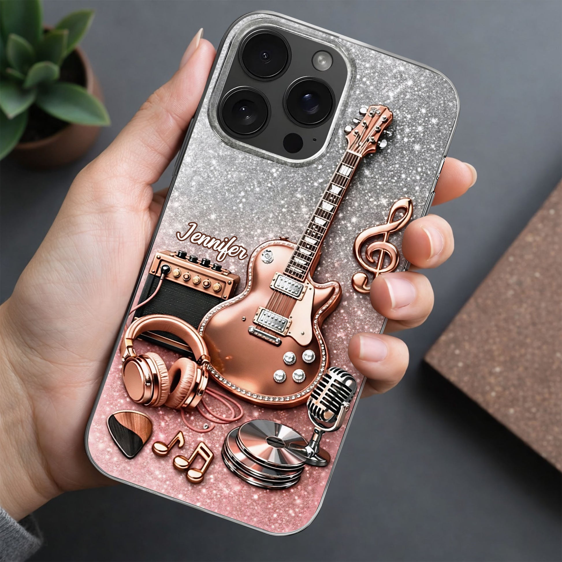 Music Is The Soundtrack, Electric Guitar And Headphones Glitter Design