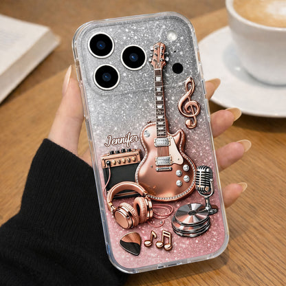 Music Is The Soundtrack, Electric Guitar And Headphones Glitter Design
