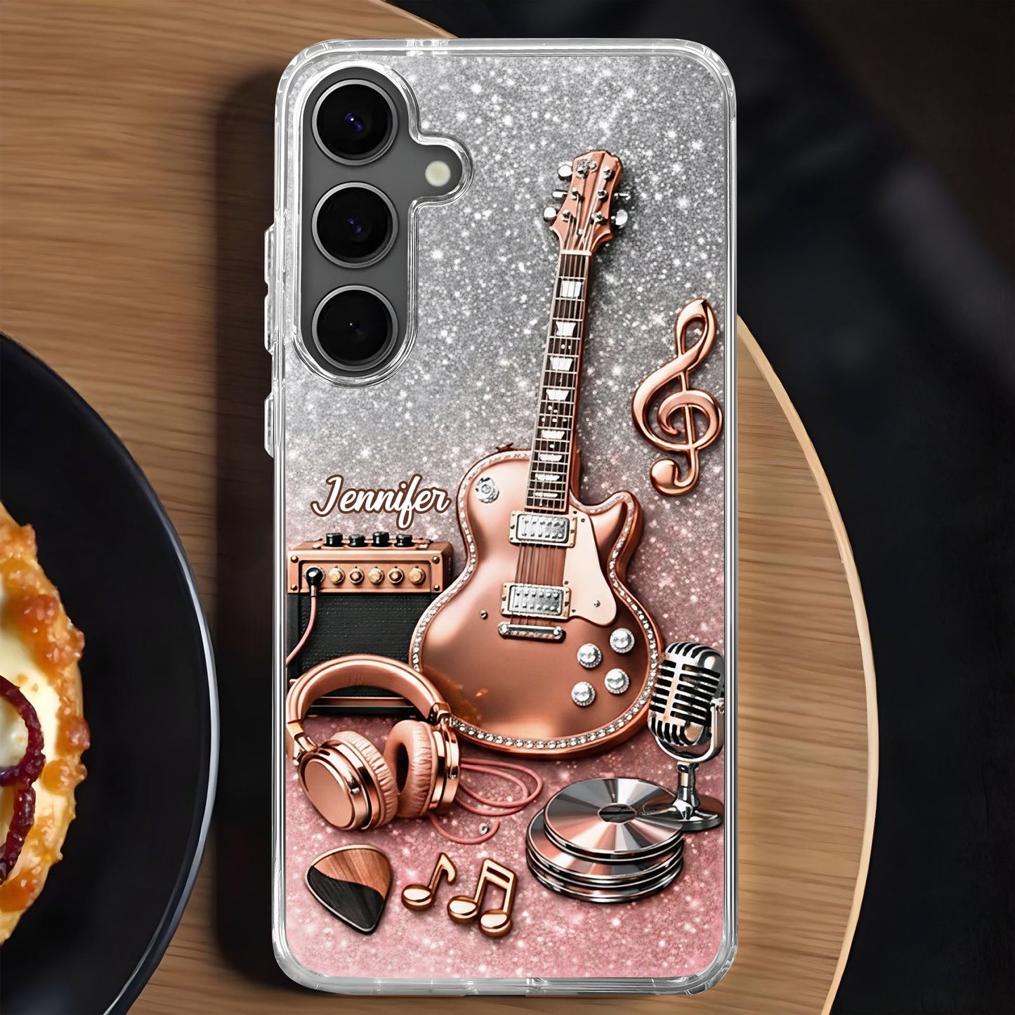 Music Is The Soundtrack, Electric Guitar And Headphones Glitter Design