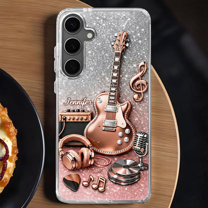 Music Is The Soundtrack, Electric Guitar And Headphones Glitter Design