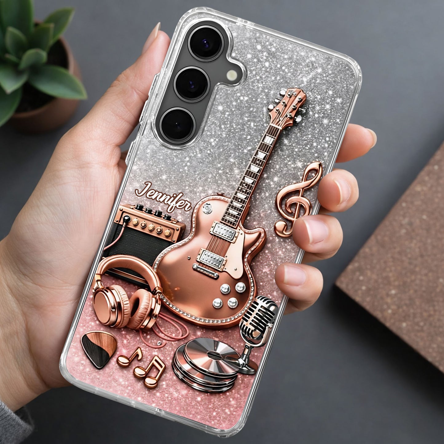 Music Is The Soundtrack, Electric Guitar And Headphones Glitter Design