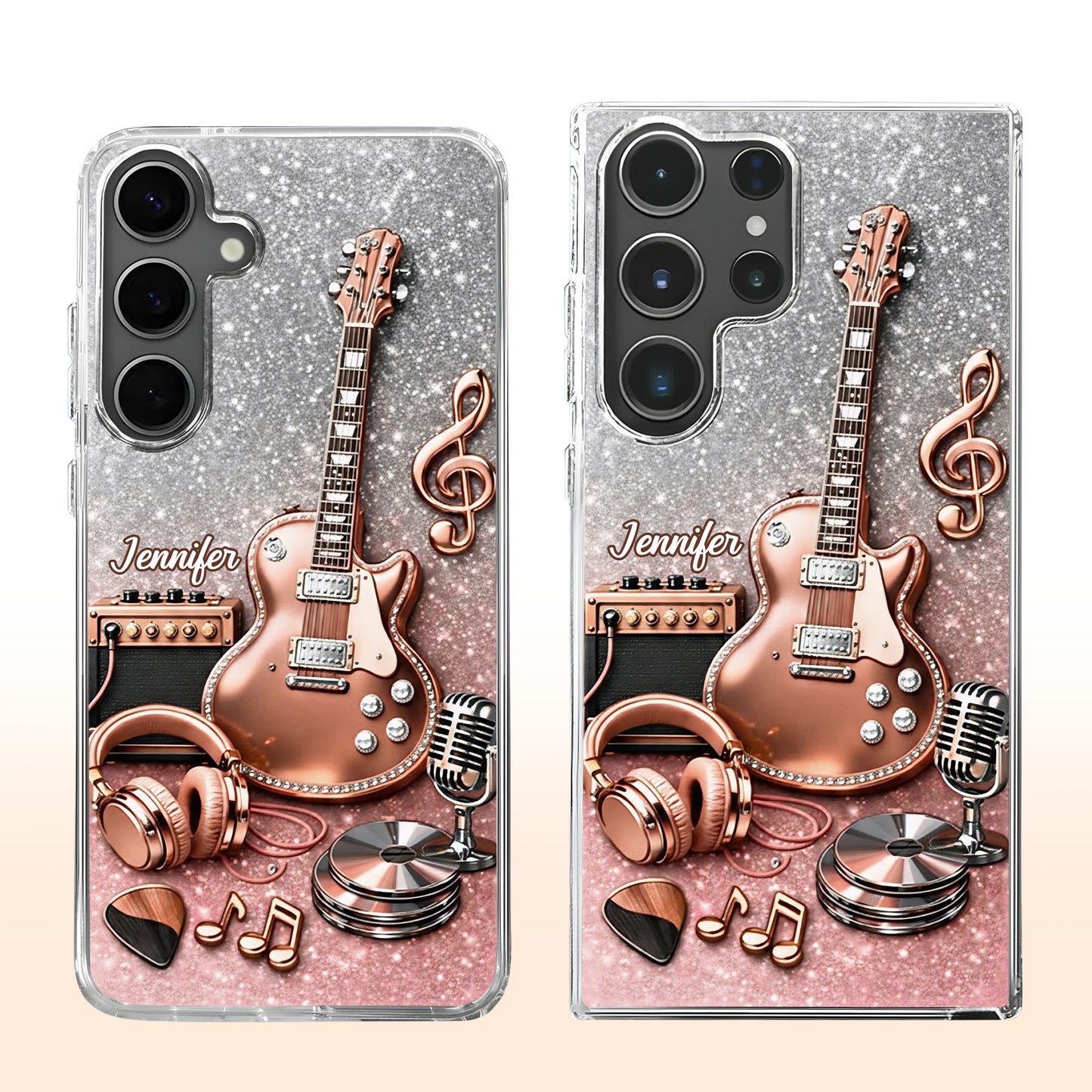 Music Is The Soundtrack, Electric Guitar And Headphones Glitter Design