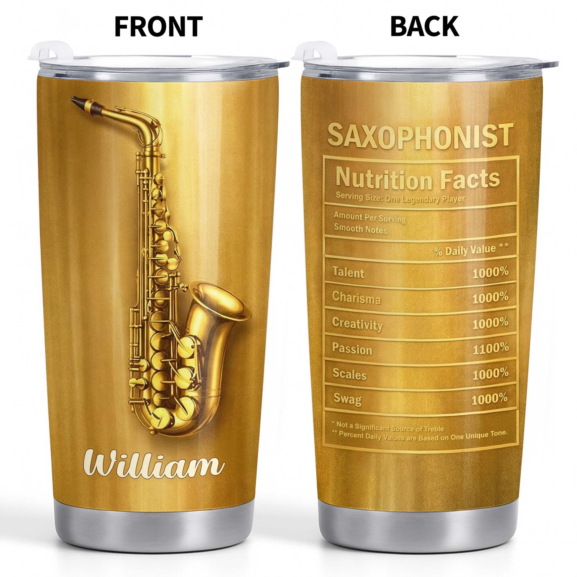 Saxophonist Nutrition Facts With Golden Saxophone