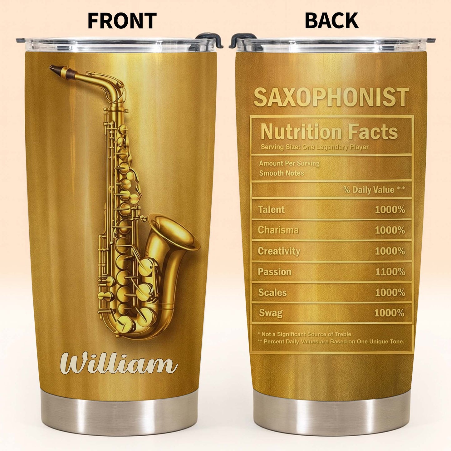 Saxophonist Nutrition Facts With Golden Saxophone