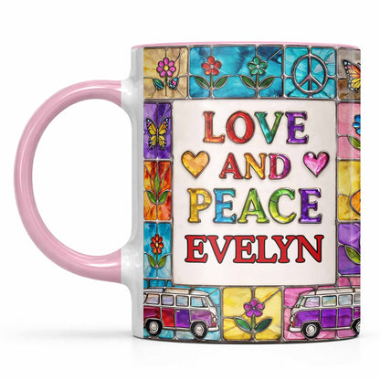 Love And Peace With Flowers Butterflies And Vintage Van Design