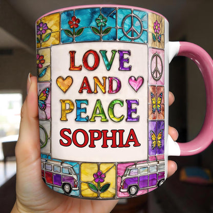 Love And Peace With Flowers Butterflies And Vintage Van Design