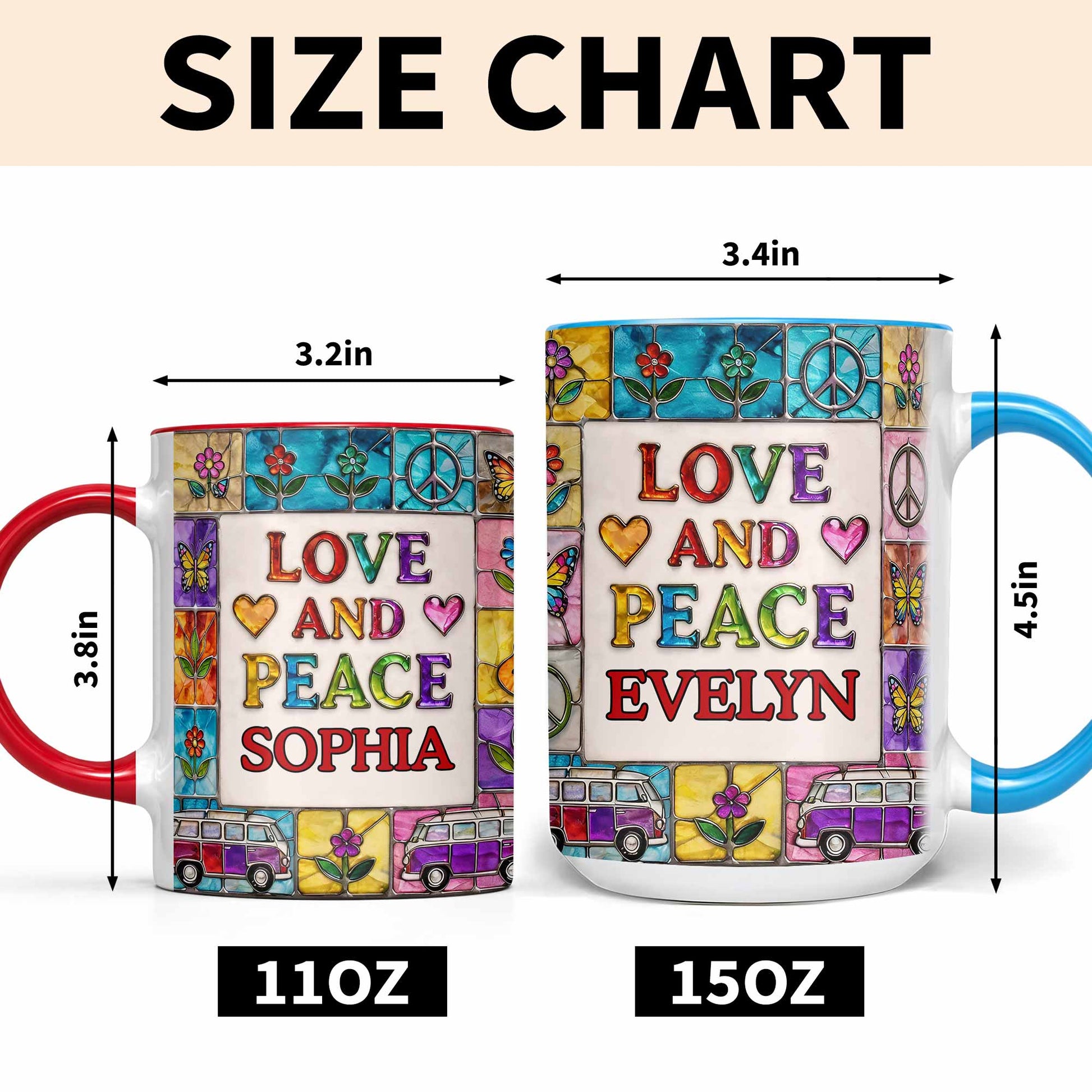 Love And Peace With Flowers Butterflies And Vintage Van Design