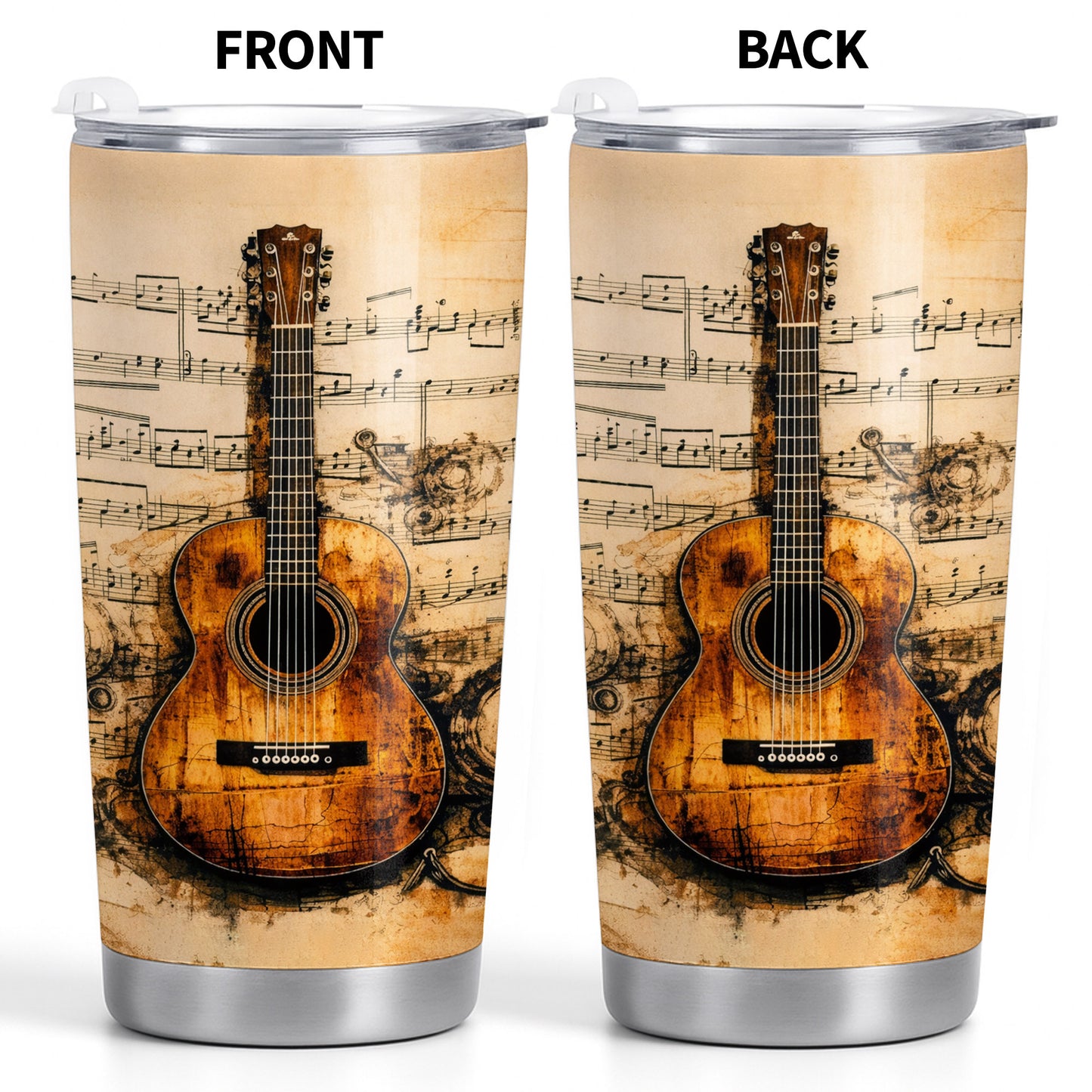 Vintage Acoustic Guitar And Musical Notes Melodic Art