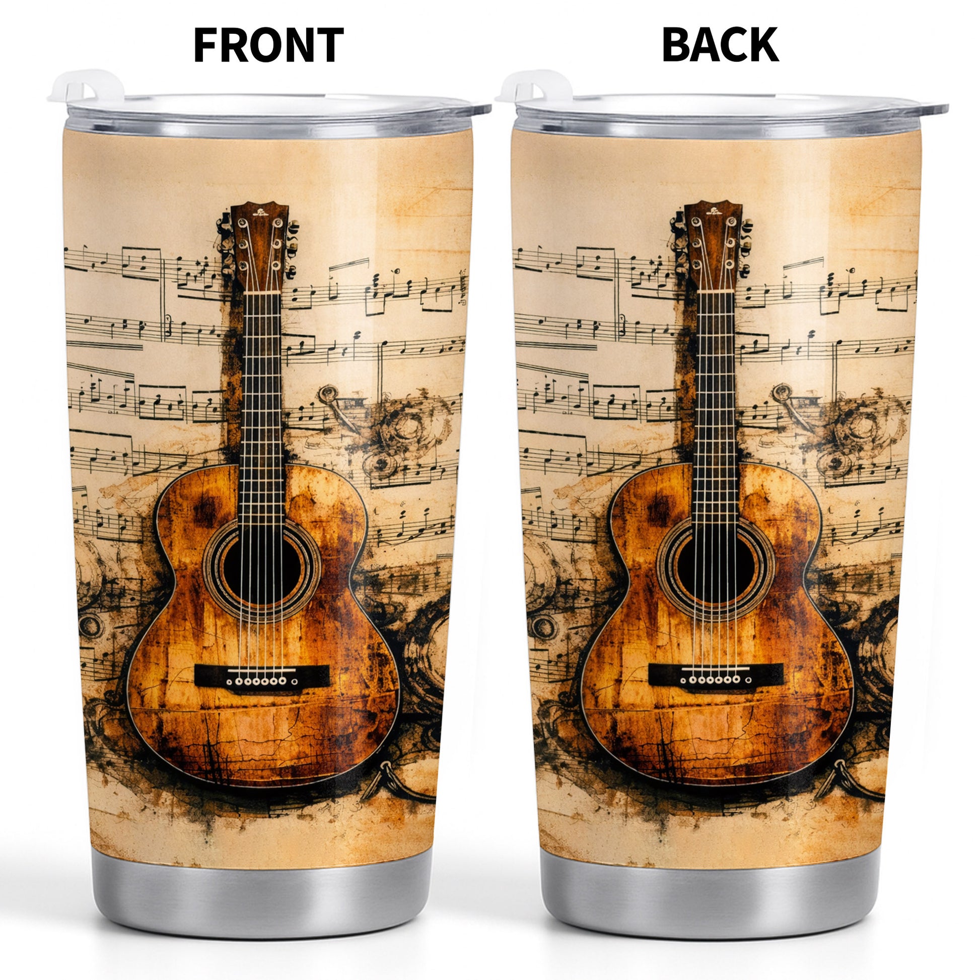 Vintage Acoustic Guitar And Musical Notes Melodic Art