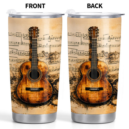 Vintage Acoustic Guitar And Musical Notes Melodic Art