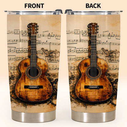 Vintage Acoustic Guitar And Musical Notes Melodic Art