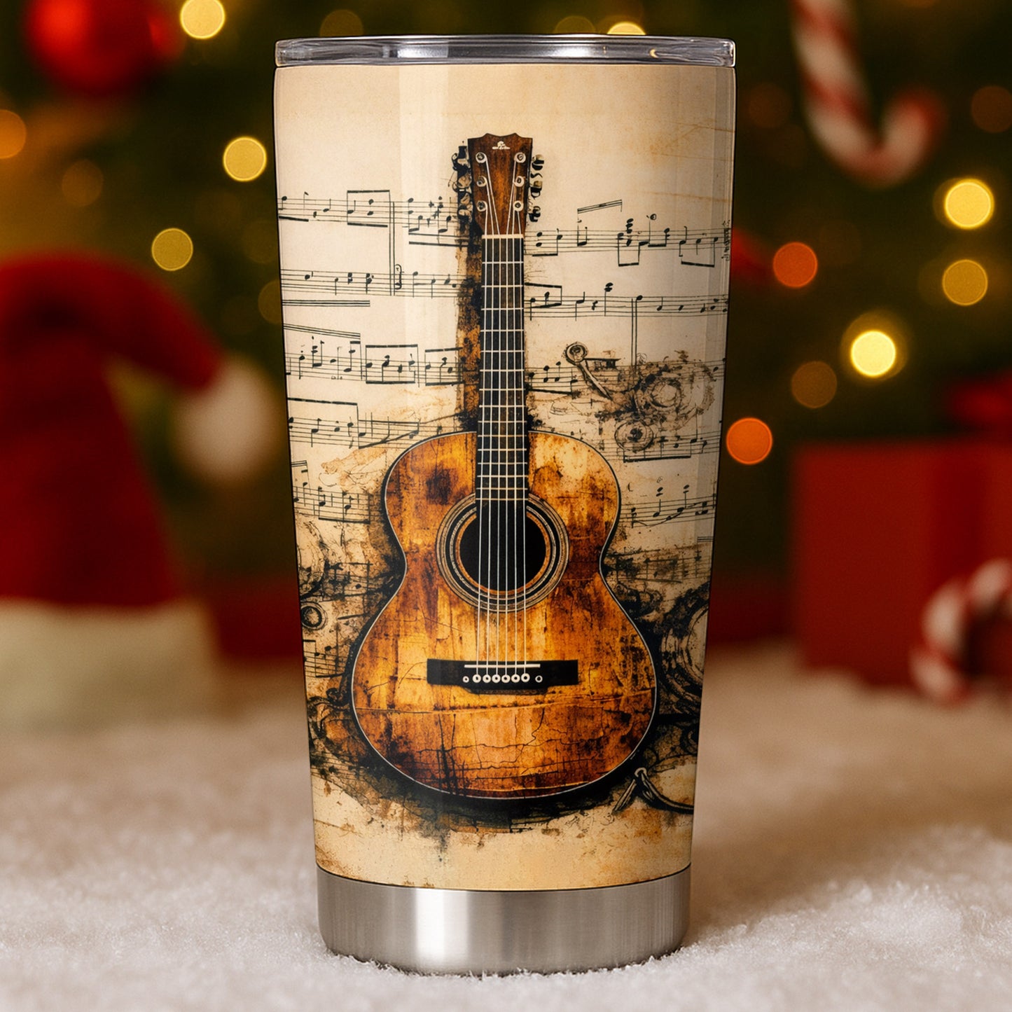 Vintage Acoustic Guitar And Musical Notes Melodic Art