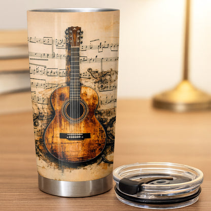 Vintage Acoustic Guitar And Musical Notes Melodic Art
