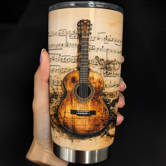 Vintage Acoustic Guitar And Musical Notes Melodic Art