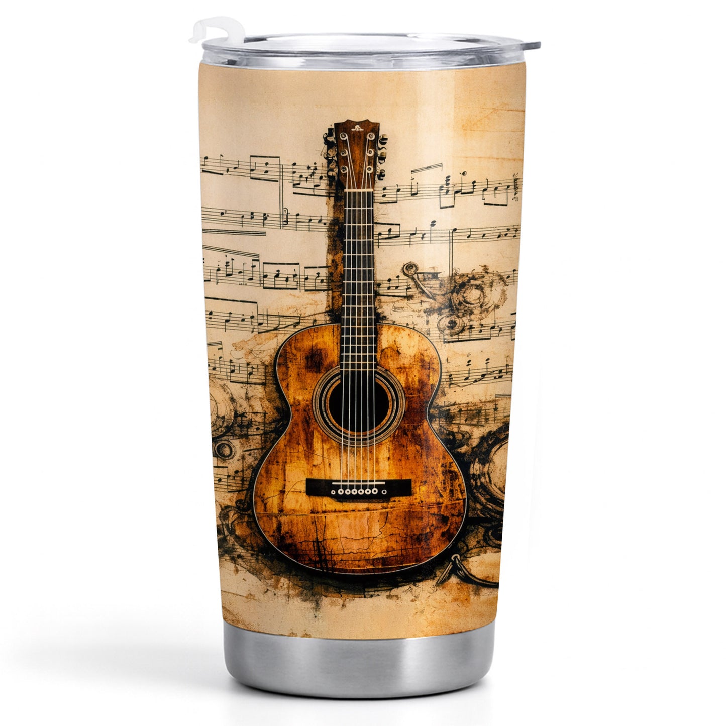 Vintage Acoustic Guitar And Musical Notes Melodic Art
